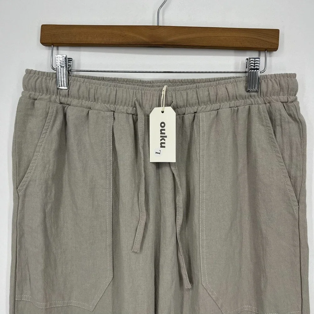 Ouku‎ Pants Men's Size L Gray Cotton Straight Leg 100% Cotton Relaxed New NWT